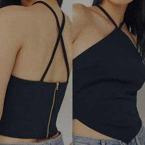 ERI + ALI black zip SWINGY HALTER TOP